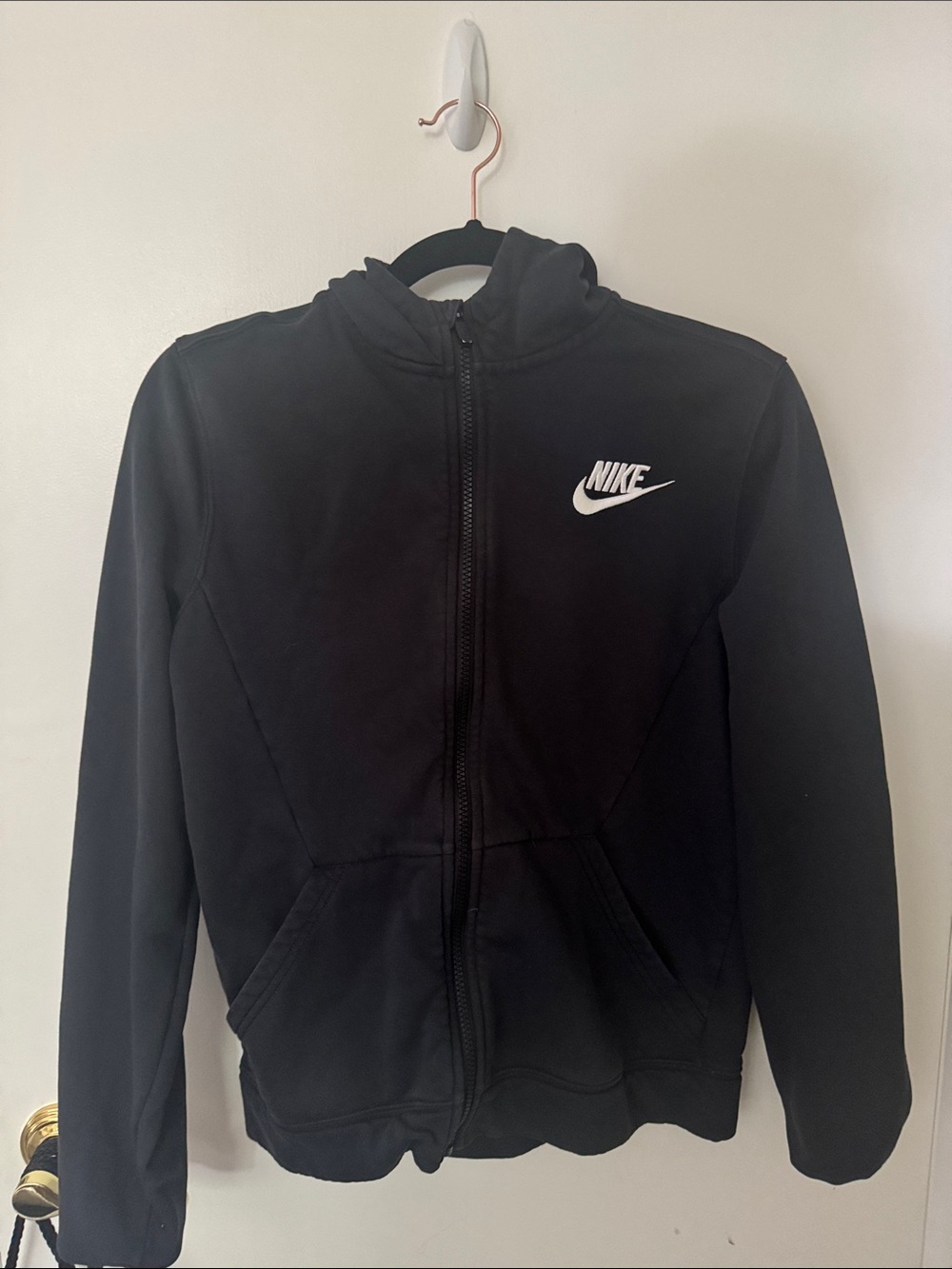 Nike Kids Black Full-Zip Hoodie with White Logo